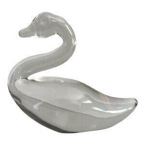 Vintage Clear Glass Swan Figurine 4" Tall X 5" Length Paperweight